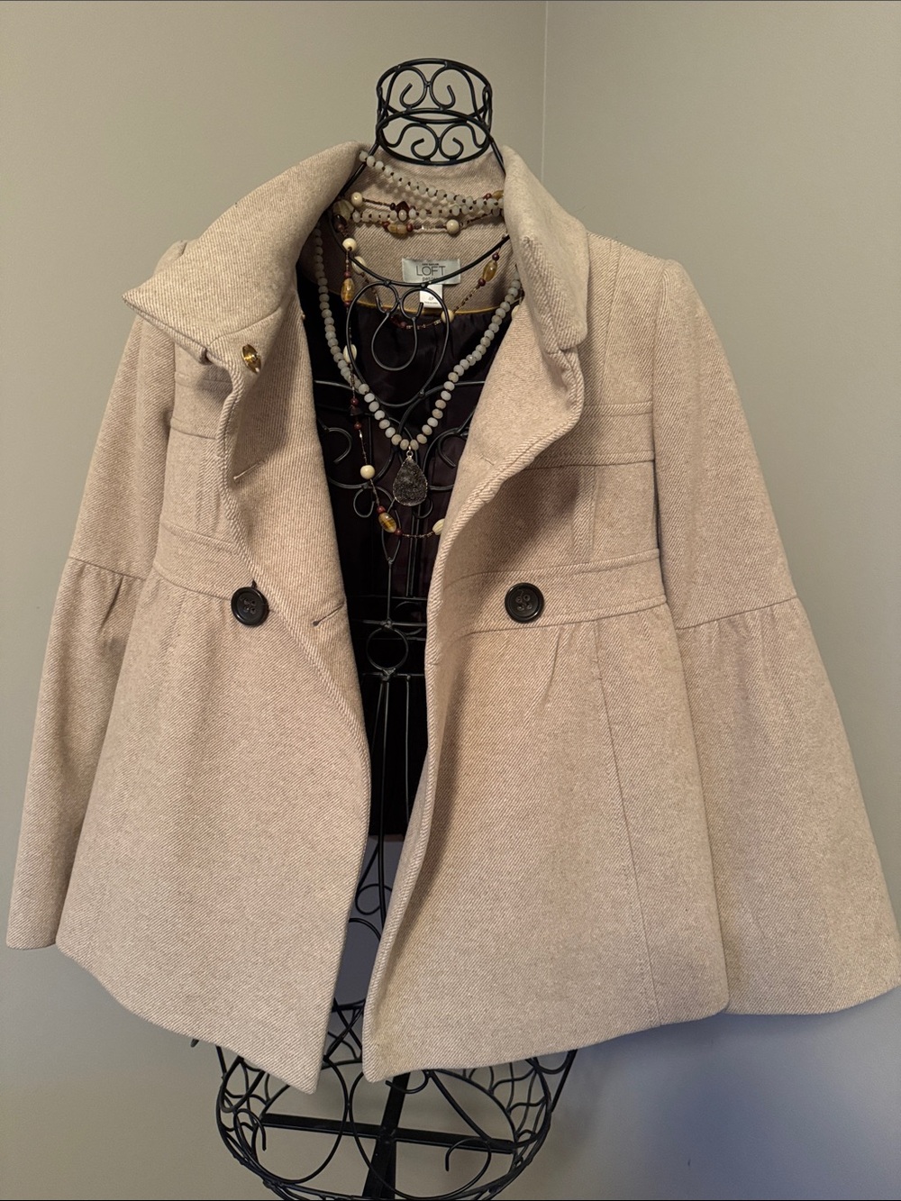 LOFT Light Beige Peplum Wool-Blend Jacket